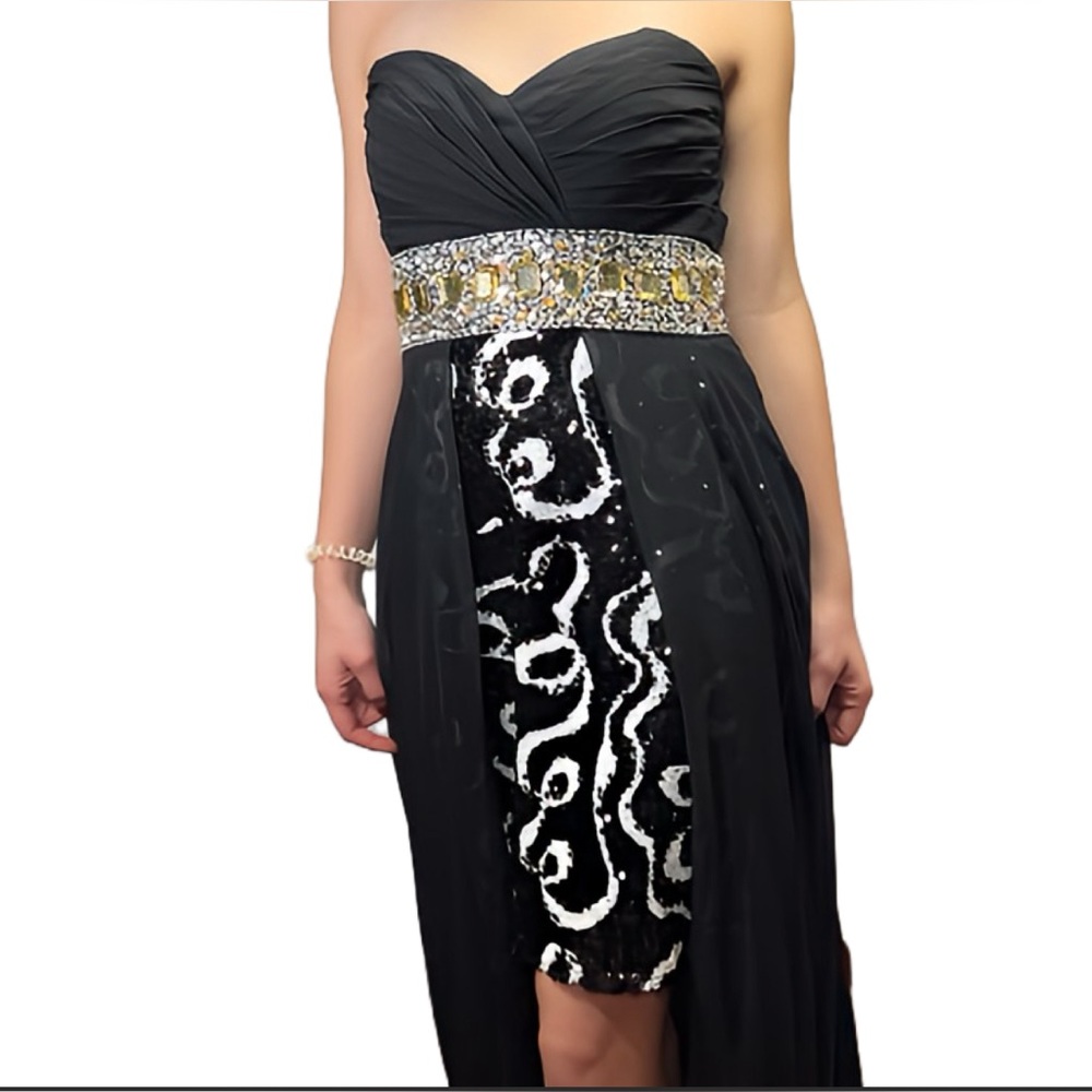🌺Wow Prom & Pageant Strapless Mini Dress with a Full Length Chiffon Overlay🌸🌺